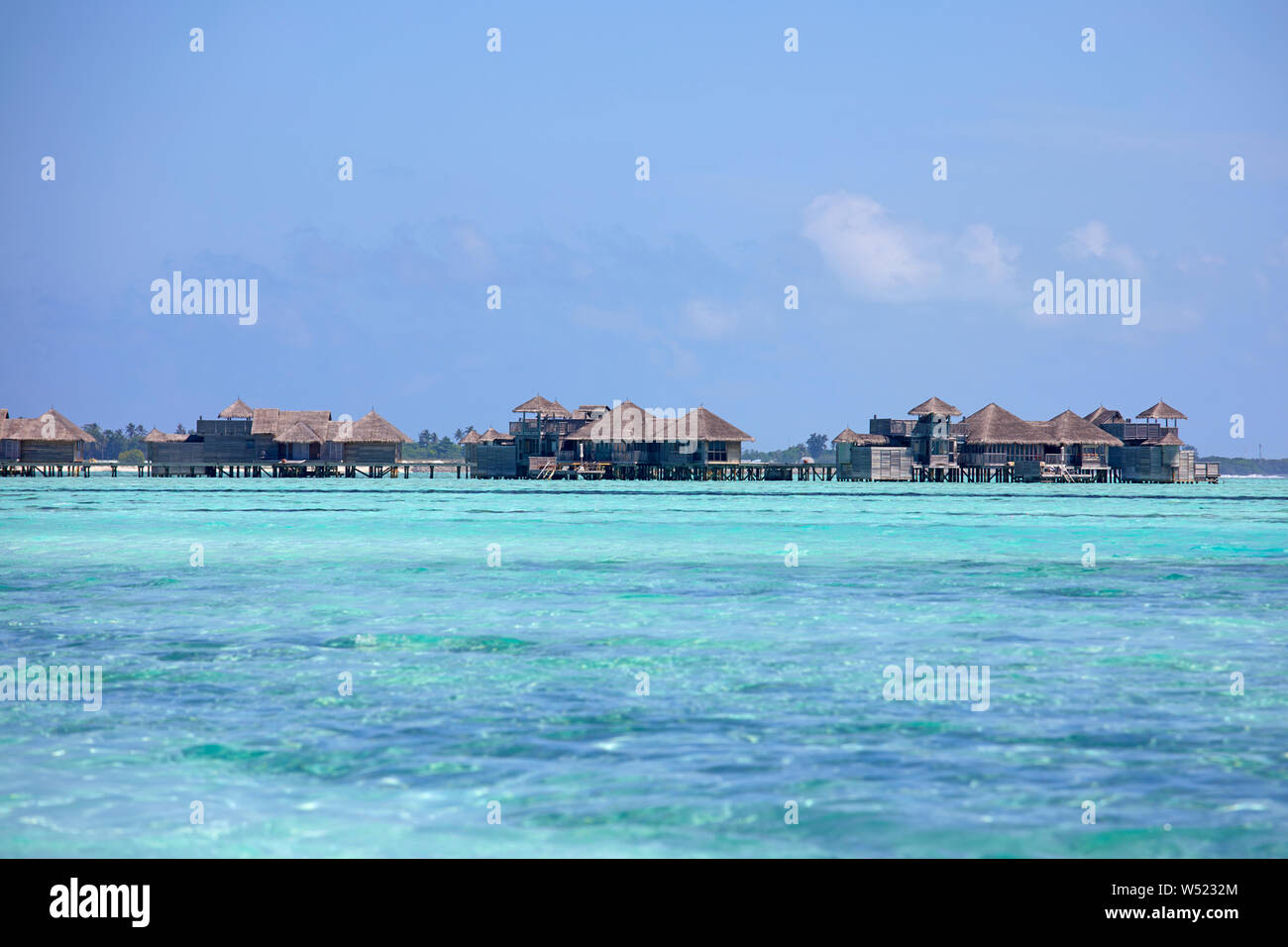 Gili Lankanfushi Maldives Resort seen from Paradise Island (Lankanfinolhu), Maldives Stock Photo