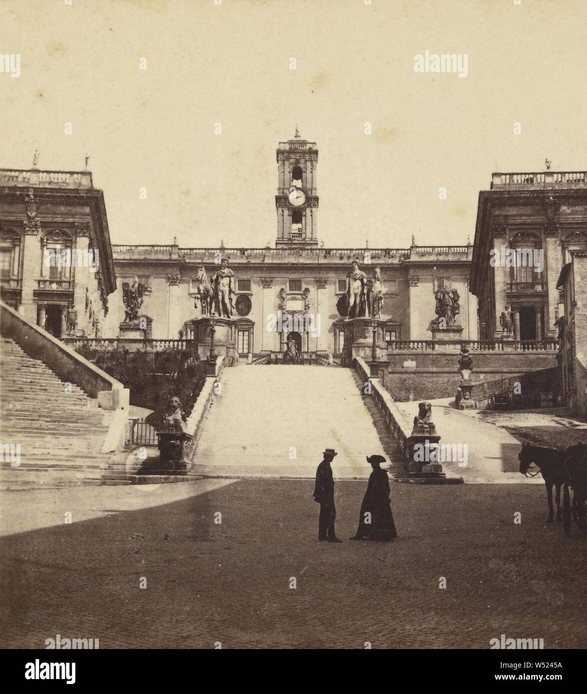 Campidoglio dalla Piazza Aracoeli (Roma), Edmondo Behles (Italian, born Germany, 1841 - 1921), about 1865–1875, Albumen silver print Stock Photo