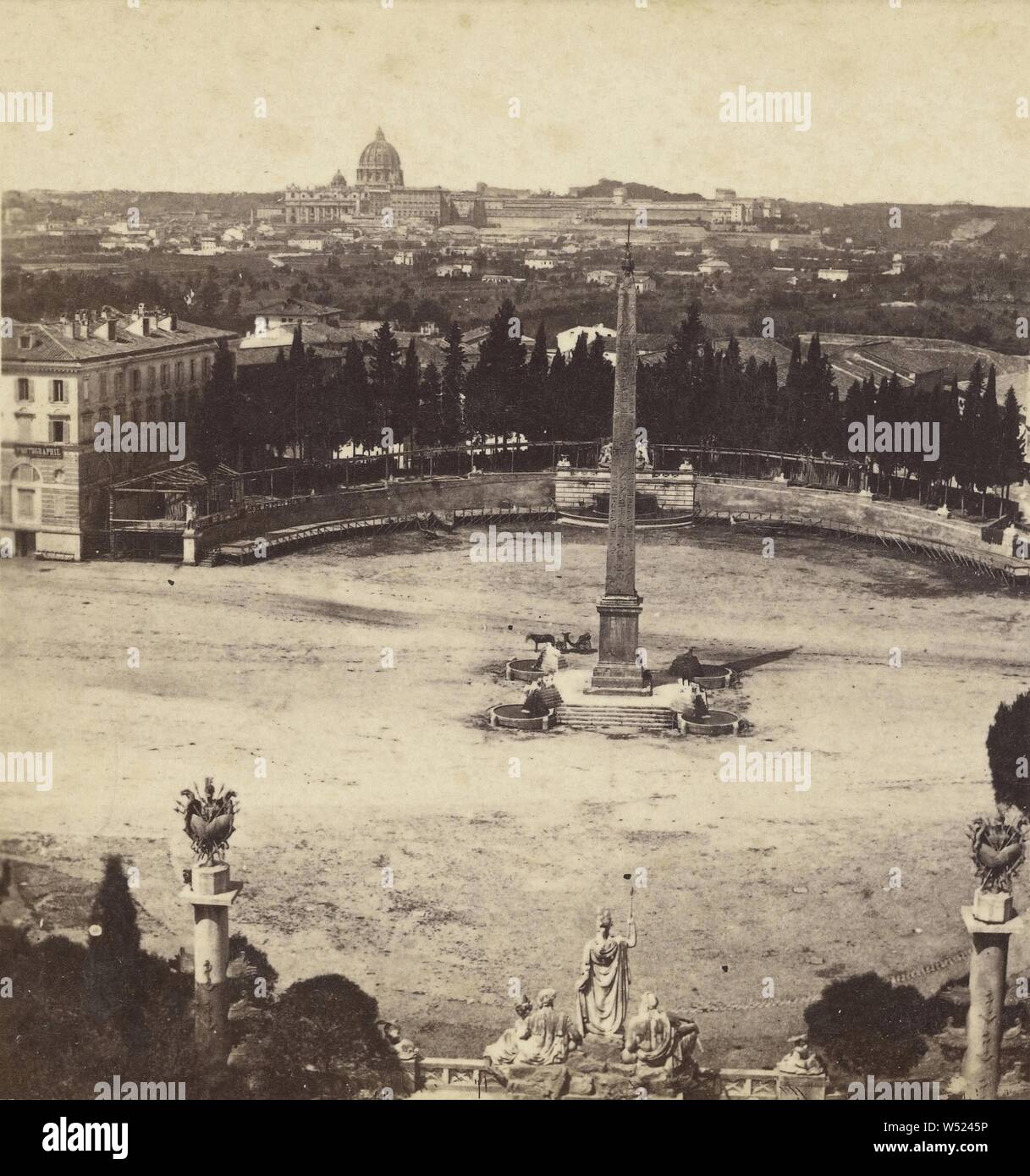 Piazza del Popola presa dal Monte Pincio (Roma), Edmondo Behles (Italian, born Germany, 1841 - 1921), about 1865–1875, Albumen silver print Stock Photo