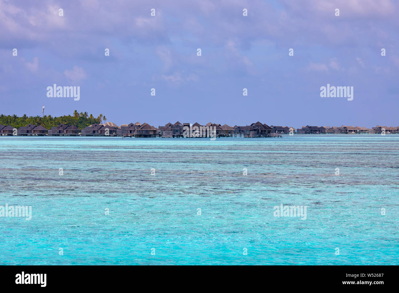 Gili Lankanfushi Maldives seen from Paradise Island (Lankanfinolhu), Maldives Stock Photo