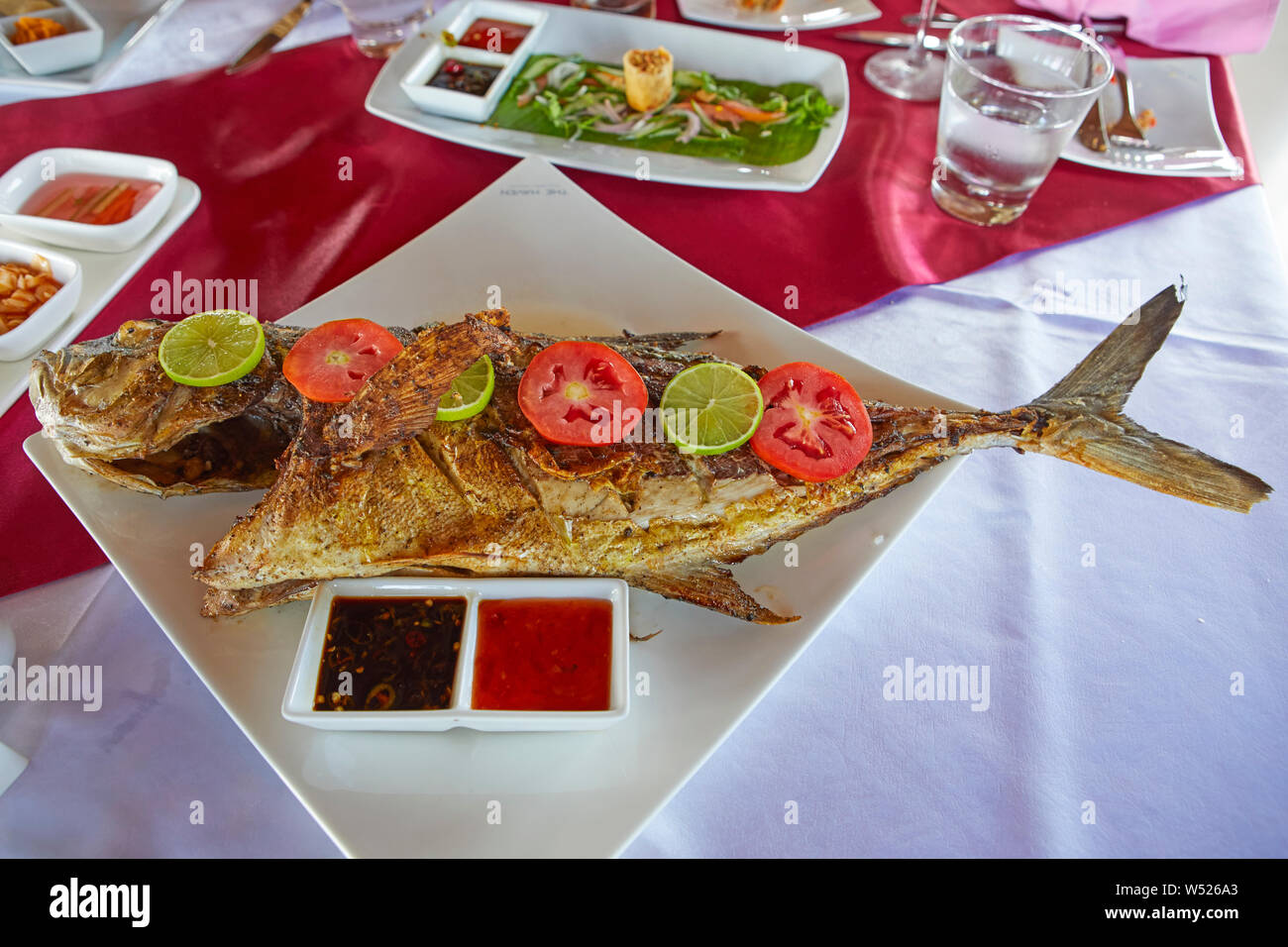 Seafood in a restaurant at Maldives Stock Photo