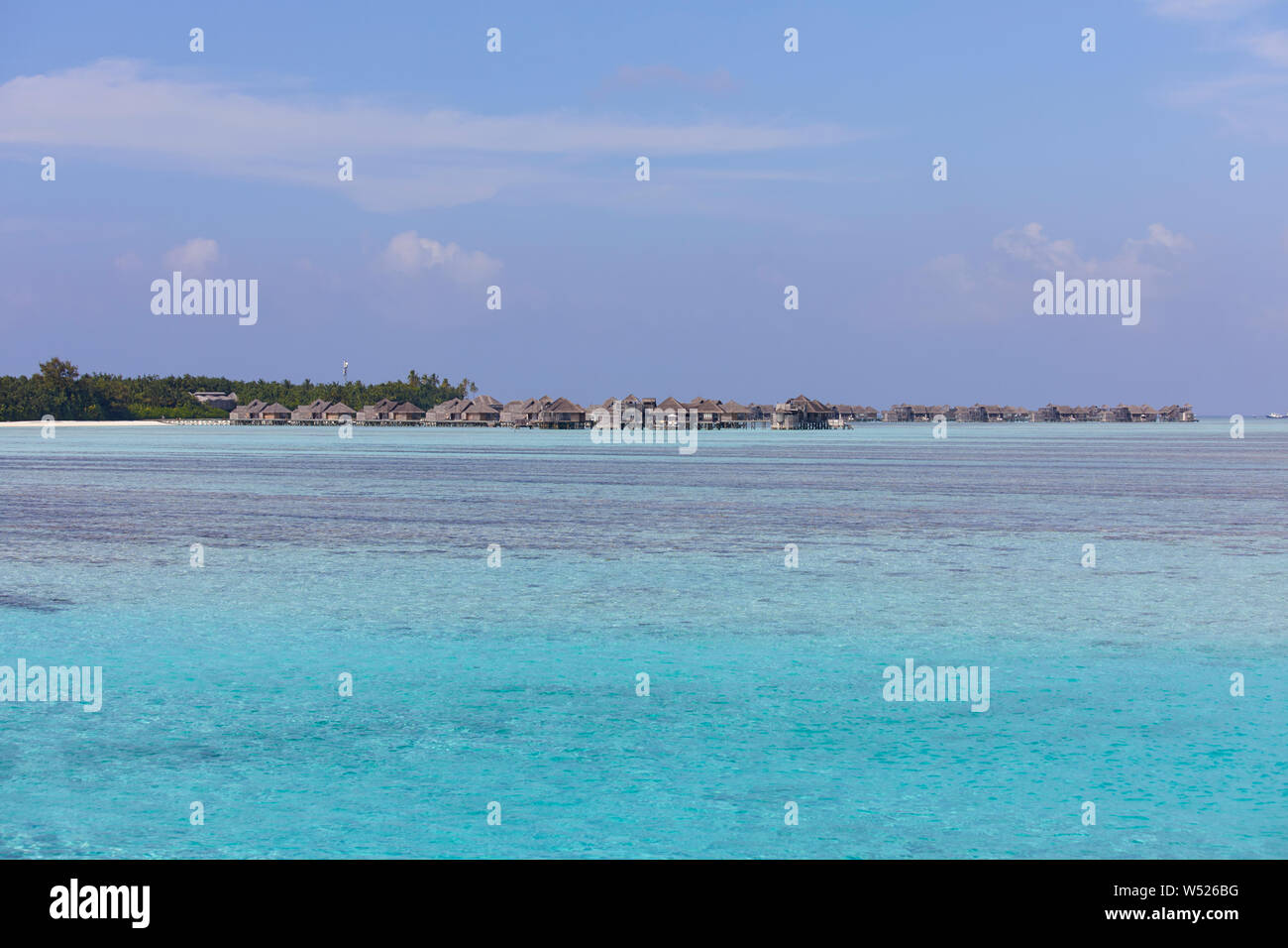Gili Lankanfushi Maldives seen from Paradise Island (Lankanfinolhu), Maldives Stock Photo