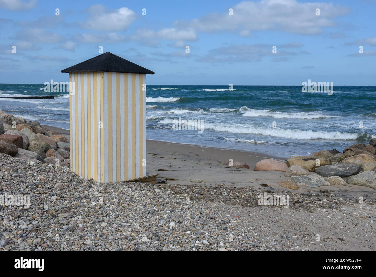 Beach Cabins Of The Coast At Regeleje On Denmark Stock Photo