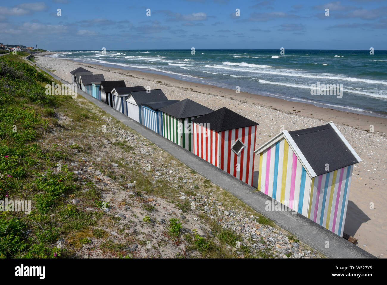 Beach Cabins Of The Coast At Regeleje On Denmark Stock Photo