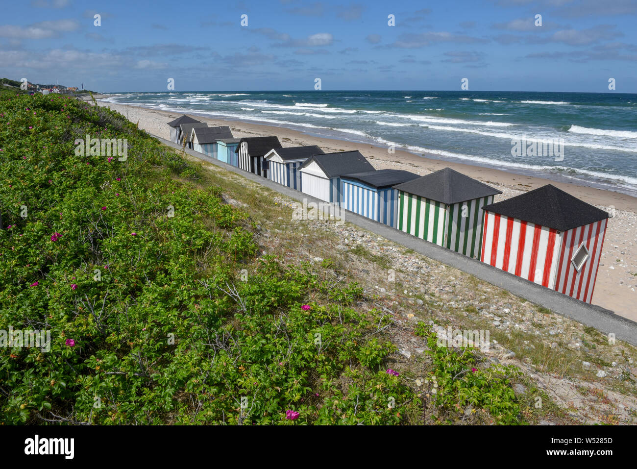 Beach Cabins Of The Coast At Regeleje On Denmark Stock Photo
