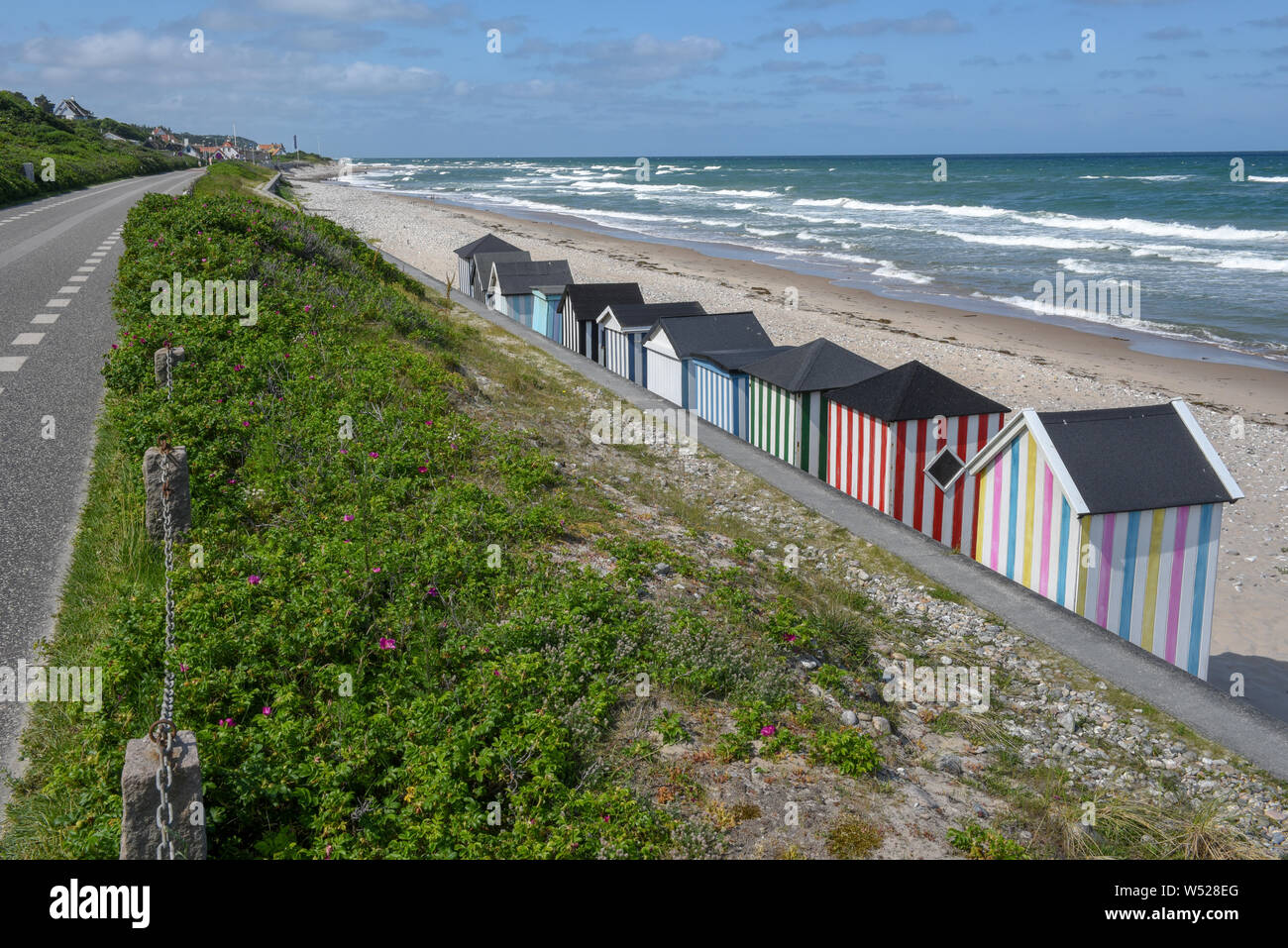 Beach Cabins Of The Coast At Regeleje On Denmark Stock Photo
