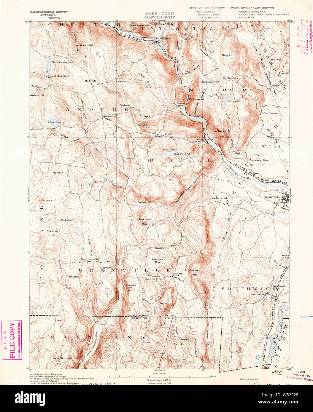 Massachusetts USGS Historical Topo Map MA Granville 352715 1893 62500