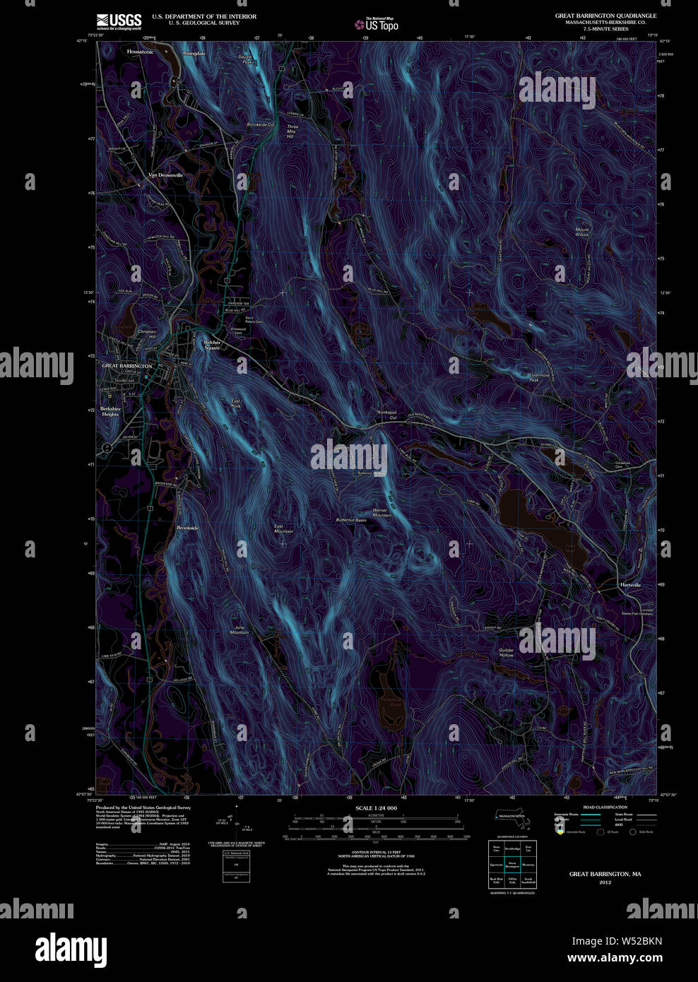 Massachusetts USGS Historical Topo Map MA Great Barrington 20120524 TM Inverted Restoration