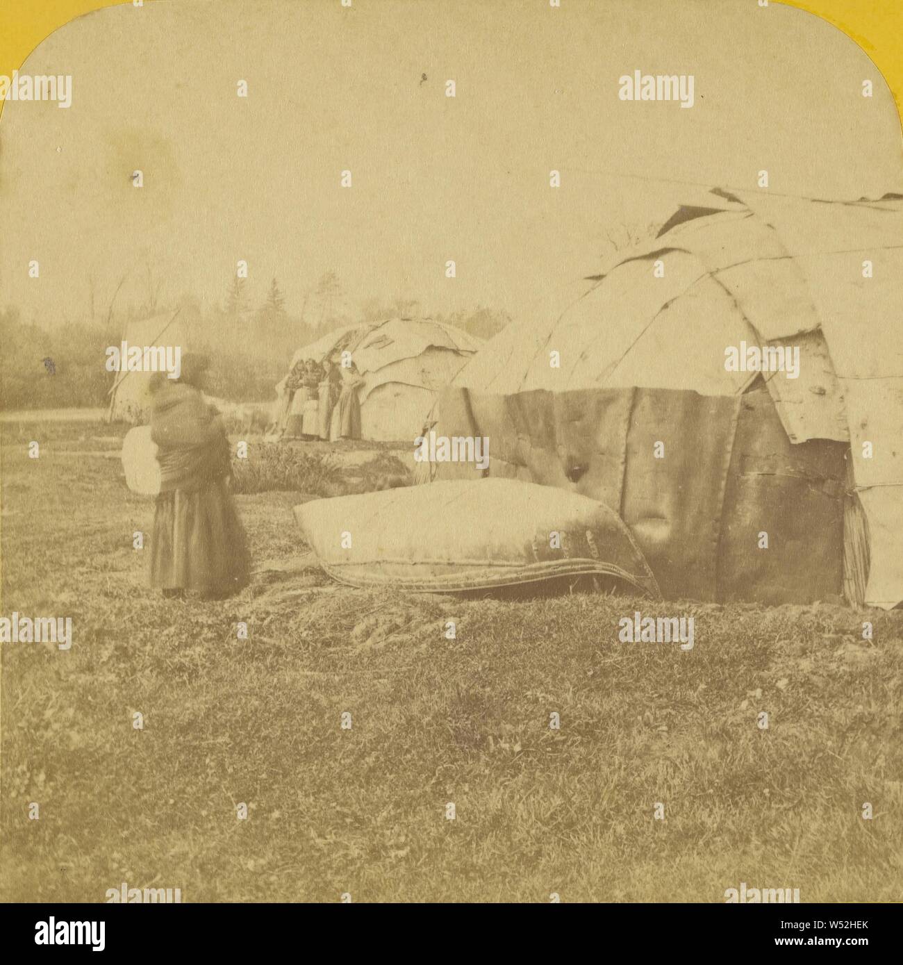 Chippeway Wigwams, constructed of Birch Bark., Charles A. Zimmerman (American, born France, 1844 - 1909), about 1870, Albumen silver print Stock Photo