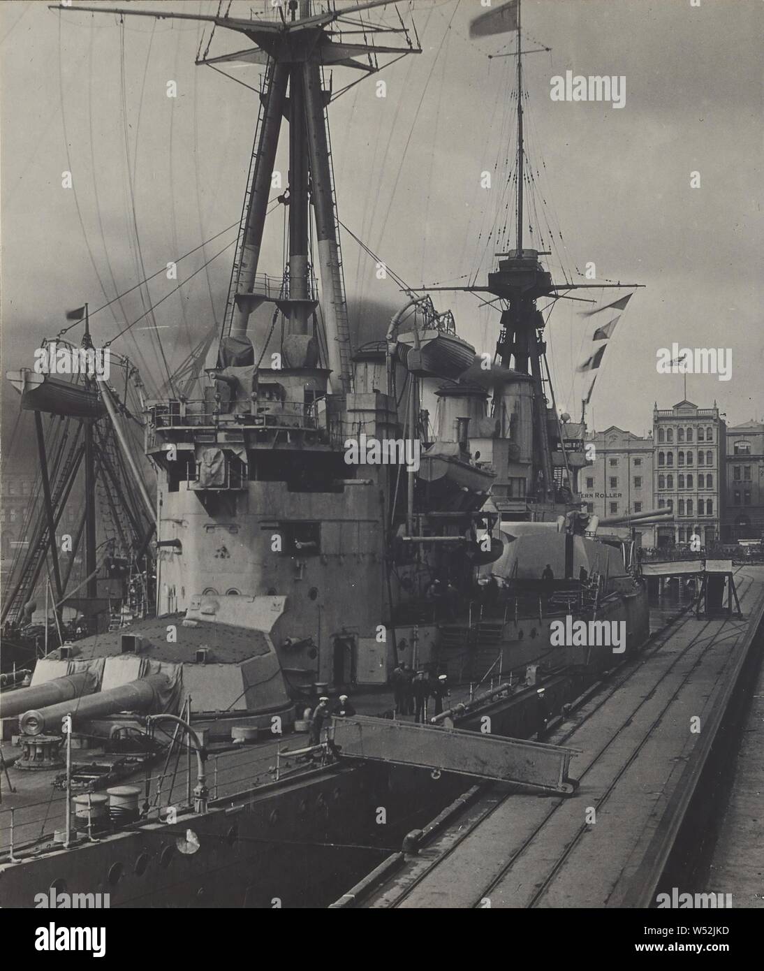 H.M.S. New Zealand (Battle Cruiser) at Queen Wharf, Auckland, N.Z., James Douglas Richardson (New Zealander, 1878 - 1942), 1919, Gelatin silver print Stock Photo
