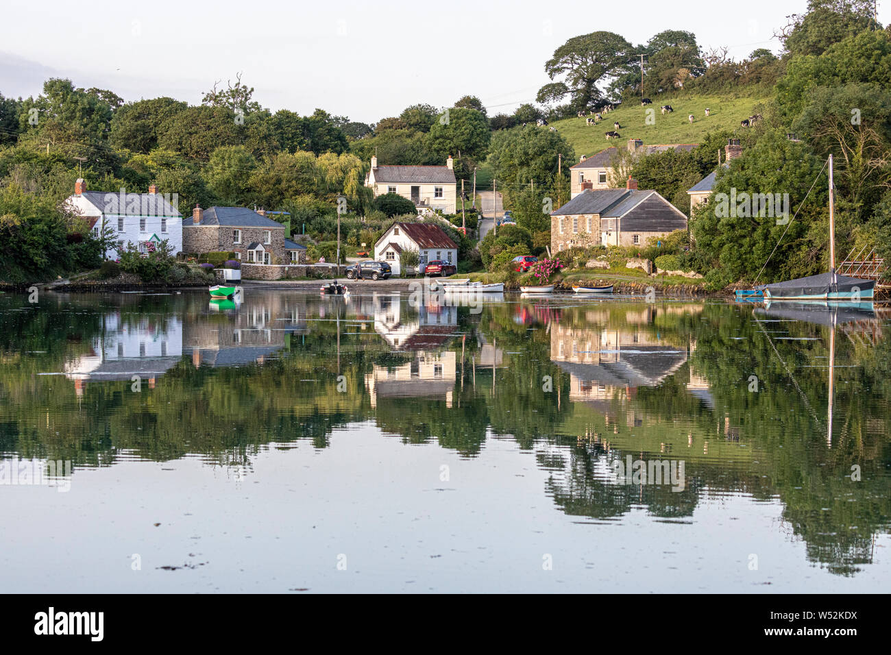 High Tide in the evening at Kea, Coombe Creek, Carrick Roads, Cornwall Stock Photo