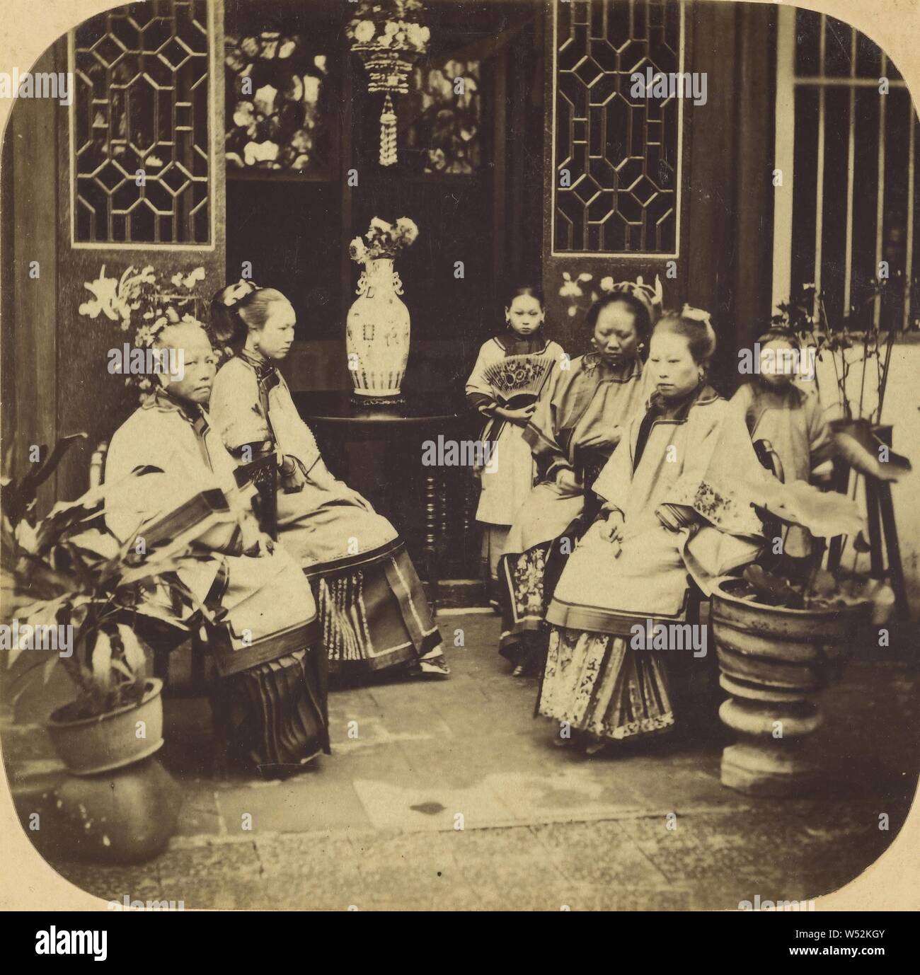 Canton. Group of Chinese Ladies of Rank Dressed in Evening Costume., Pierre Joseph Rossier (Swiss, 1829 - about 1883), Negretti & Zambra (British, active 1850 - 1899), 1858–1859, Albumen silver print Stock Photo