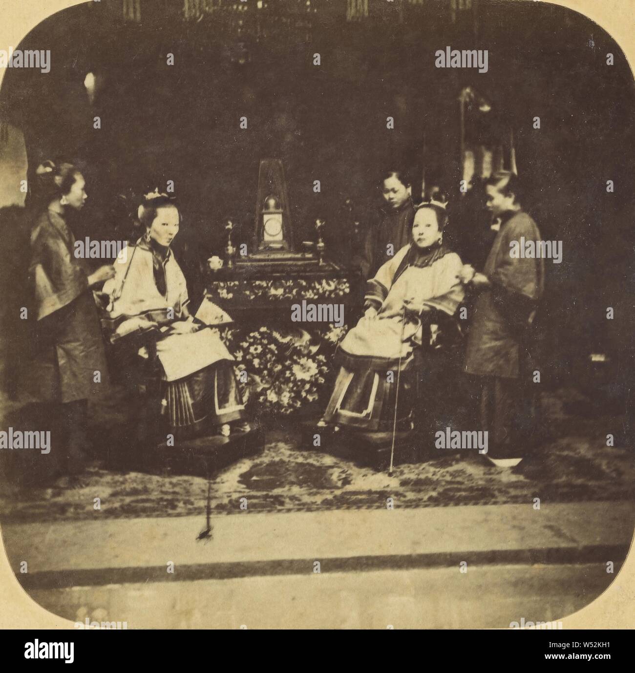 Canton. Chinese Ladies of Distinction with Slave Girls Honoring Our Photographer with a Sitting for Their Portraits., Pierre Joseph Rossier (Swiss, 1829 - about 1883), Negretti & Zambra (British, active 1850 - 1899), 1858–1859, Albumen silver print Stock Photo