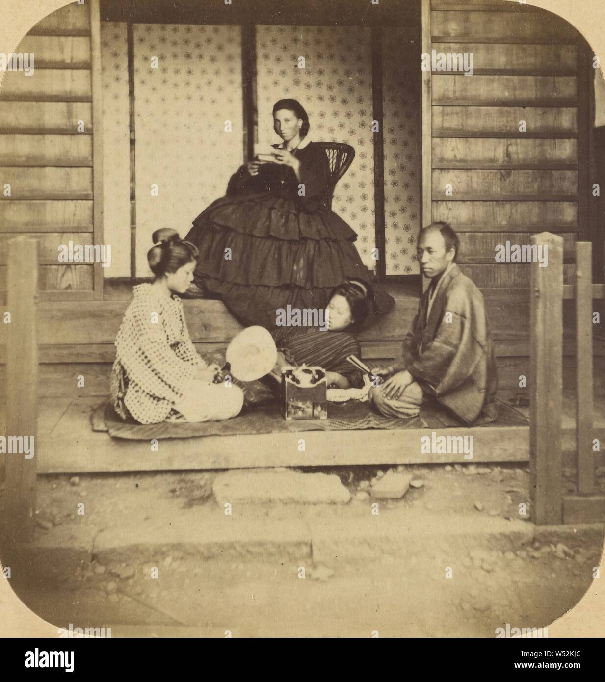 Kanagawa. Group of European Lady and Japanese Attendants, at the Vice-Consulate, at Kanagawa., Pierre Joseph Rossier (Swiss, 1829 - about 1883), Negretti & Zambra (British, active 1850 - 1899), 1858–1859, Albumen silver print Stock Photo