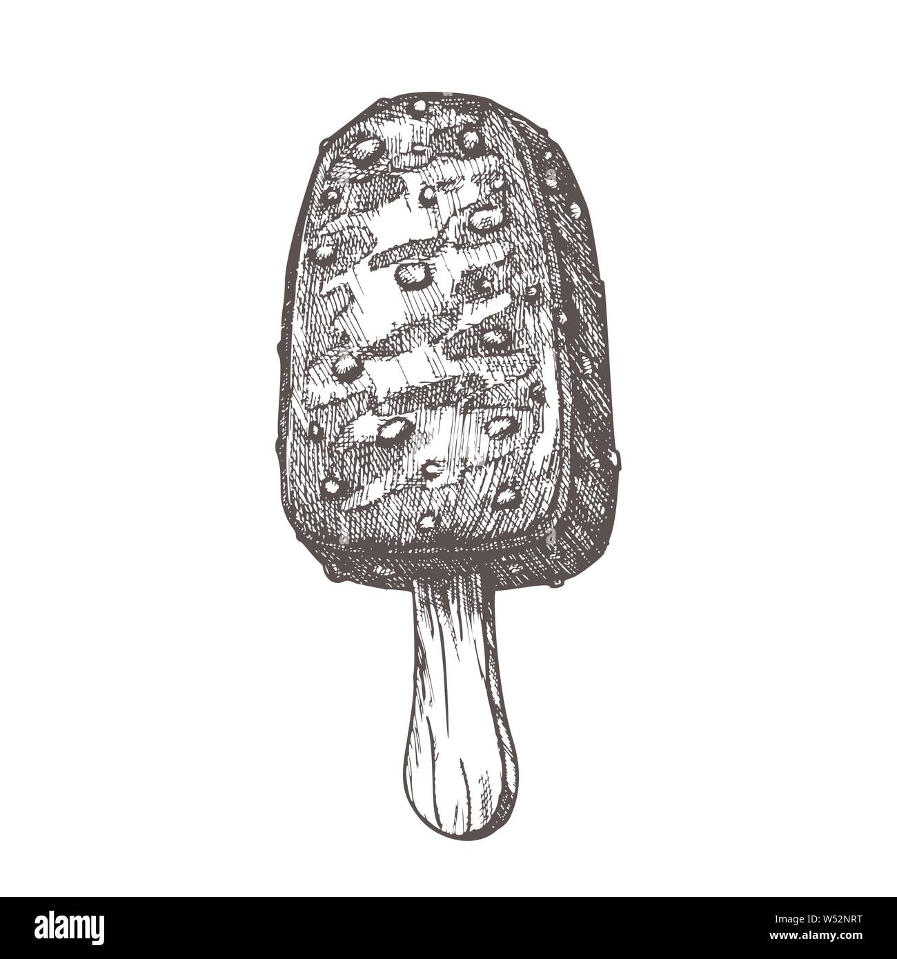 Ice Cream Covering Chocolate And Nuts Ink Vector Stock Vector Image