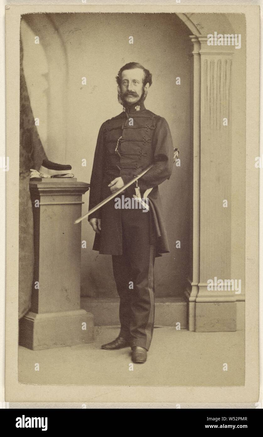 Unidentified bearded British soldier with sword under his left arm, standing, Thomas Rodger (Scottish, 1832 - 1883), 1865–1870, Albumen silver print Stock Photo