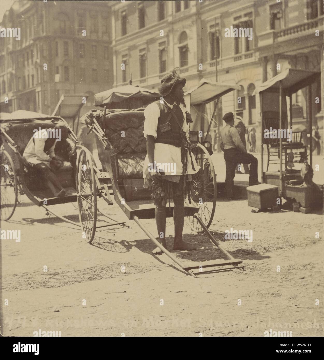 Rickshaws on Market Square, Johnannesburg (recto), The joy of Fatherhood. (verso), J. Wilbur Read (American, 1866 - 1946), about 1910, Gelatin silver print Stock Photo