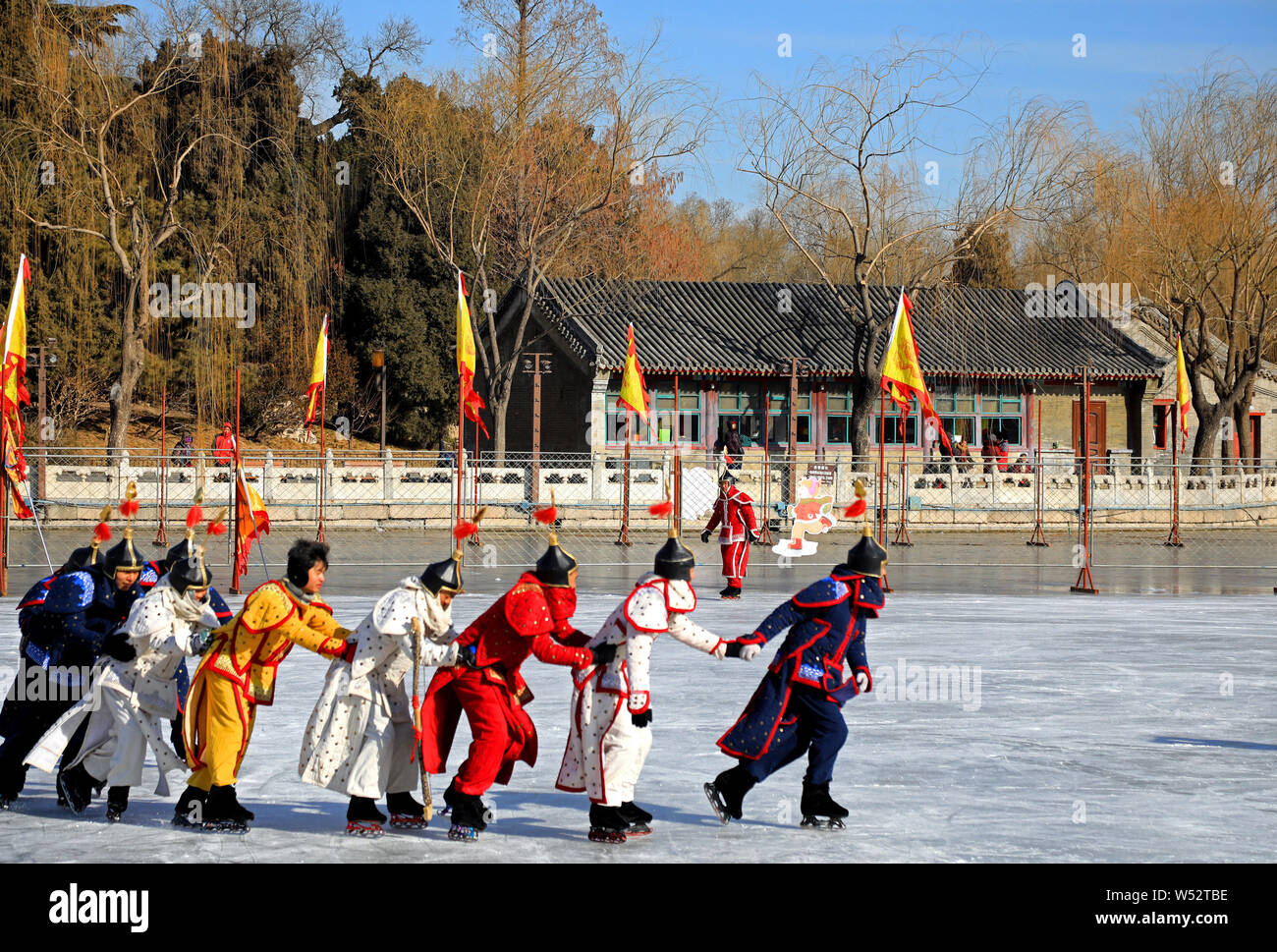 Entertainers Dressed In Helmets And Armor In The Style Of Manchu