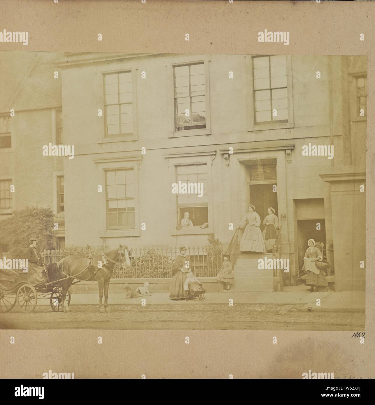 The Adamson House and Family on South Street, St. Andrews, Dr. John Adamson (Scottish, 1810 - 1870), Scotland, 1862, Albumen silver print, 16.3 × 22.7 cm (6 7/16 × 8 15/16 in Stock Photo