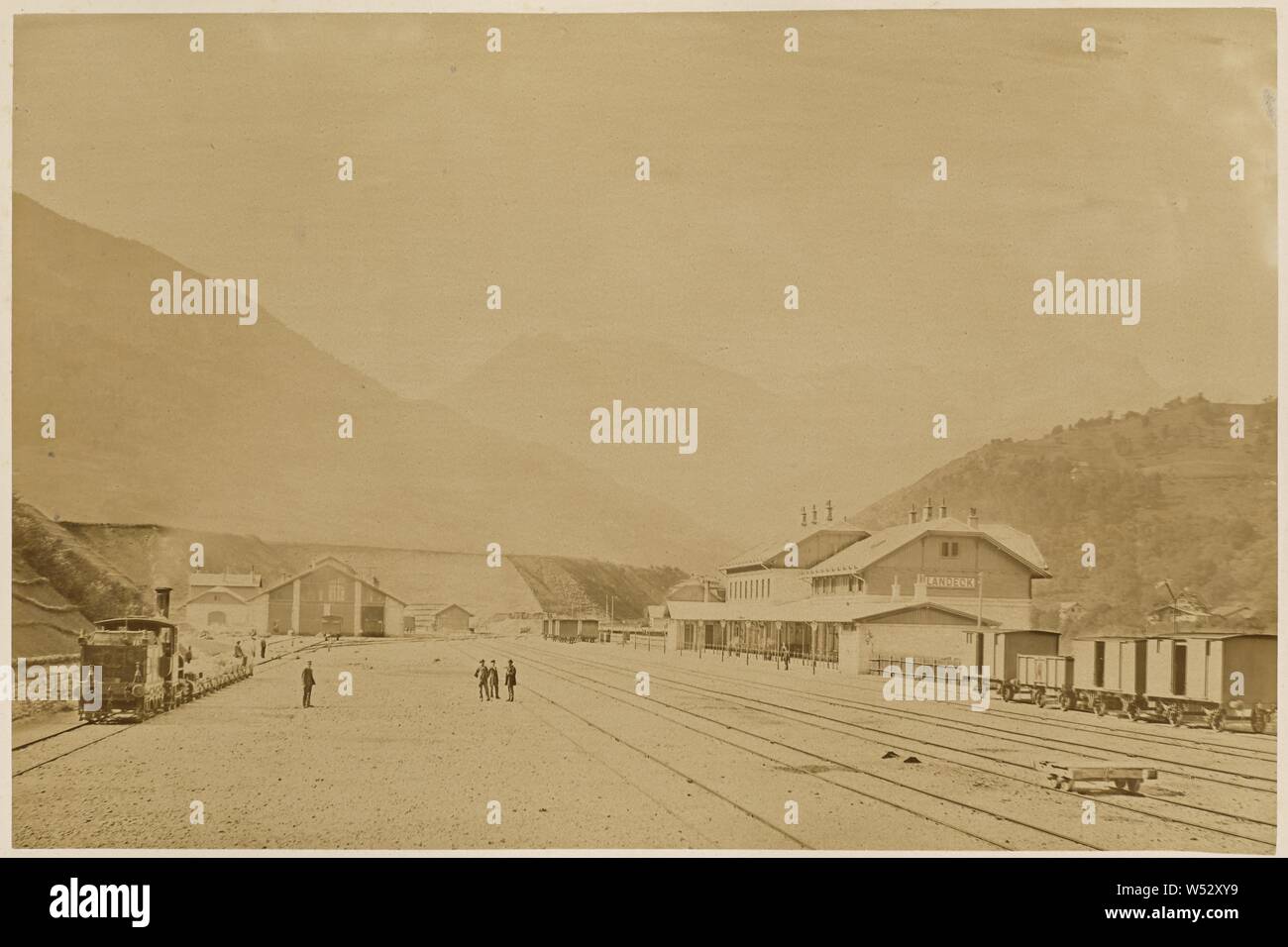 Station Landeck, Vorderseite, Carl Alfred Czichna (Austrian, 1842 - 1899), Innsbruck, Austria, about 1885, Albumen silver print, 26.5 × 40.2 cm (10 7/16 × 15 13/16 in Stock Photo