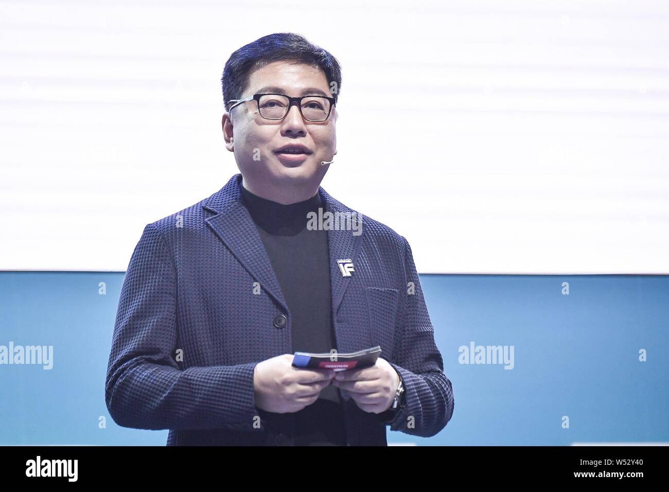 Zhang Peng, Founder and President of GeekPark, one of the biggest tech media and innovators' communities, speaks during the GeekPark IF 2019 in Beijin Stock Photo
