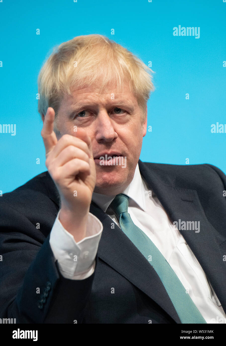 Conservative leadership candidate Boris Johnson arrives before speaking to an audience of party members as he takes part in a Conservative Party leadership hustings event at York Barbican on July 04, 2019 in York, England Stock Photo