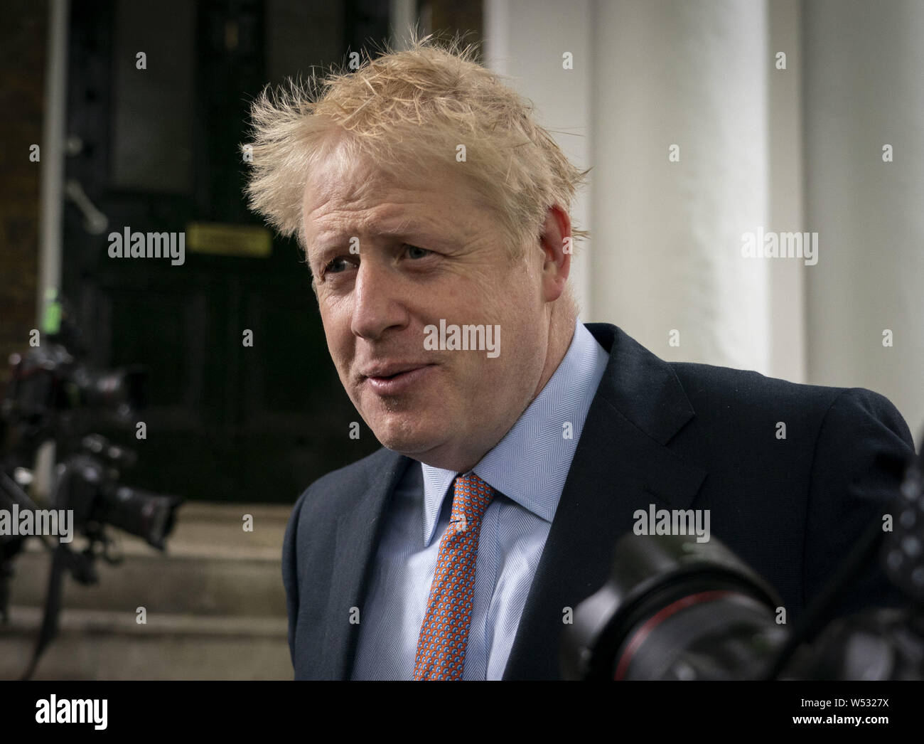 Conservative MP Boris Johnson leaves his home in London on June 17, 2019. -  Candidates to become Britain's next prime minister clashed over Brexit strategy at their first debate yesterday but the frontrunner, Boris Johnson, dodged the confrontation. Stock Photo