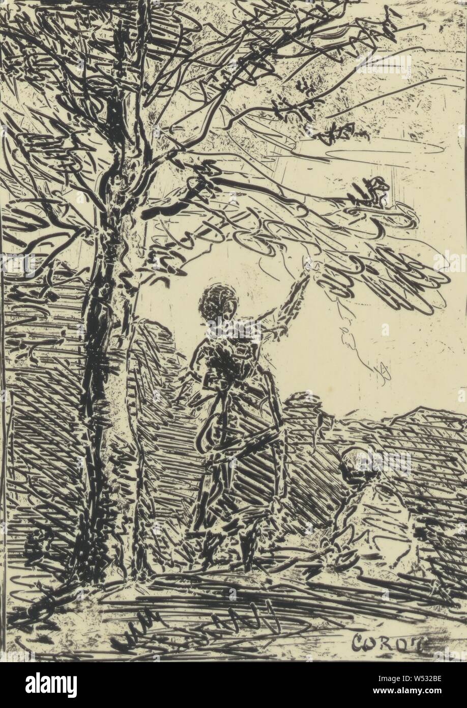 La Jeune Fille et La Mort, Jean-Baptiste-Camille Corot (French, 1796 -  1875), Paris, France, plate 1854, print 1921, Cliché verre, 20.3 × 16.5 cm  (8 × 6 1/2 in Stock Photo - Alamy