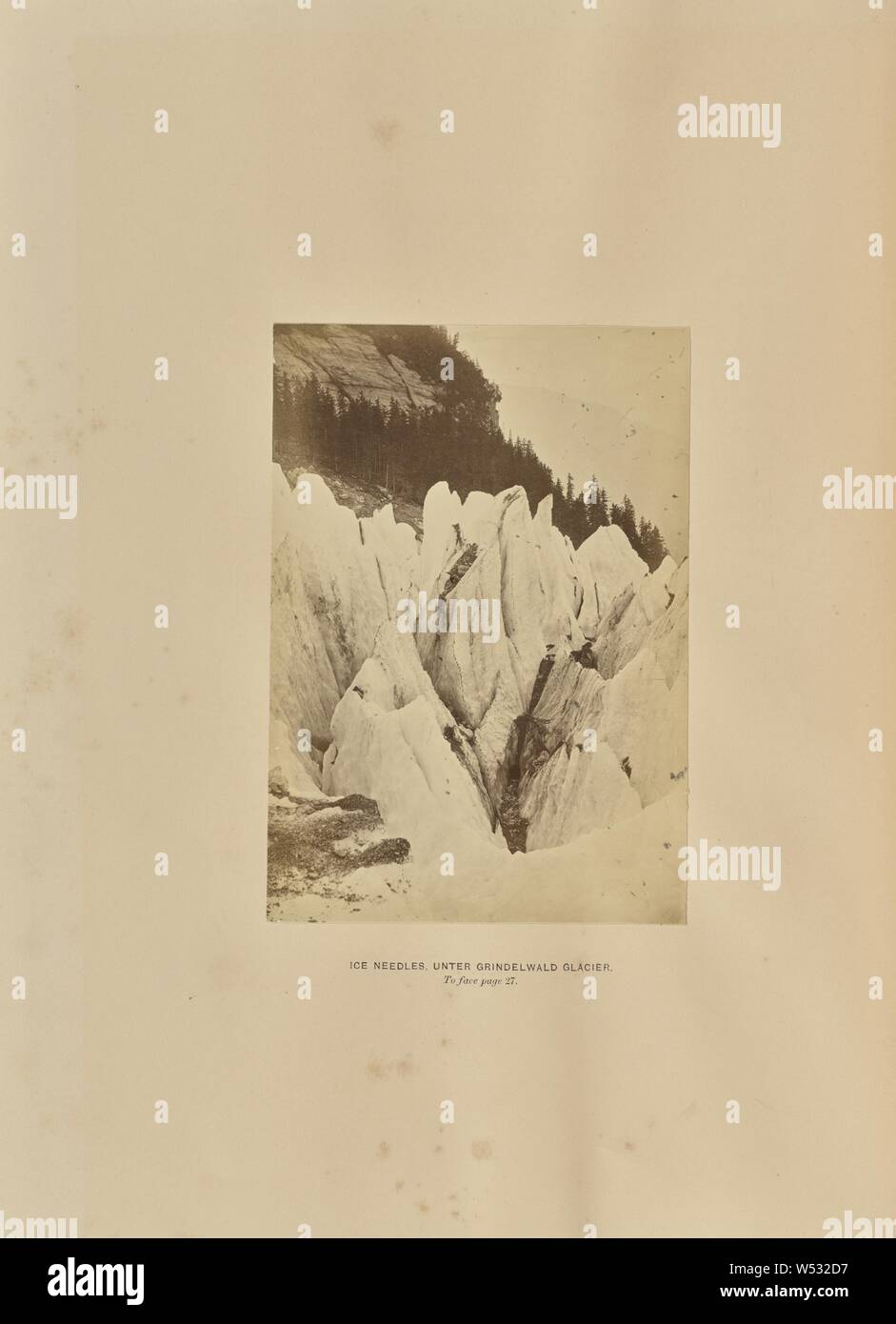Ice-Needles - Unter Grindelwald Glacier, Ernest H. Edwards (British, 1837 - 1903), Canton of Bern, Switzerland, 1865, Albumen silver print, 12.4 × 8.8 cm (4 7/8 × 3 7/16 in Stock Photo