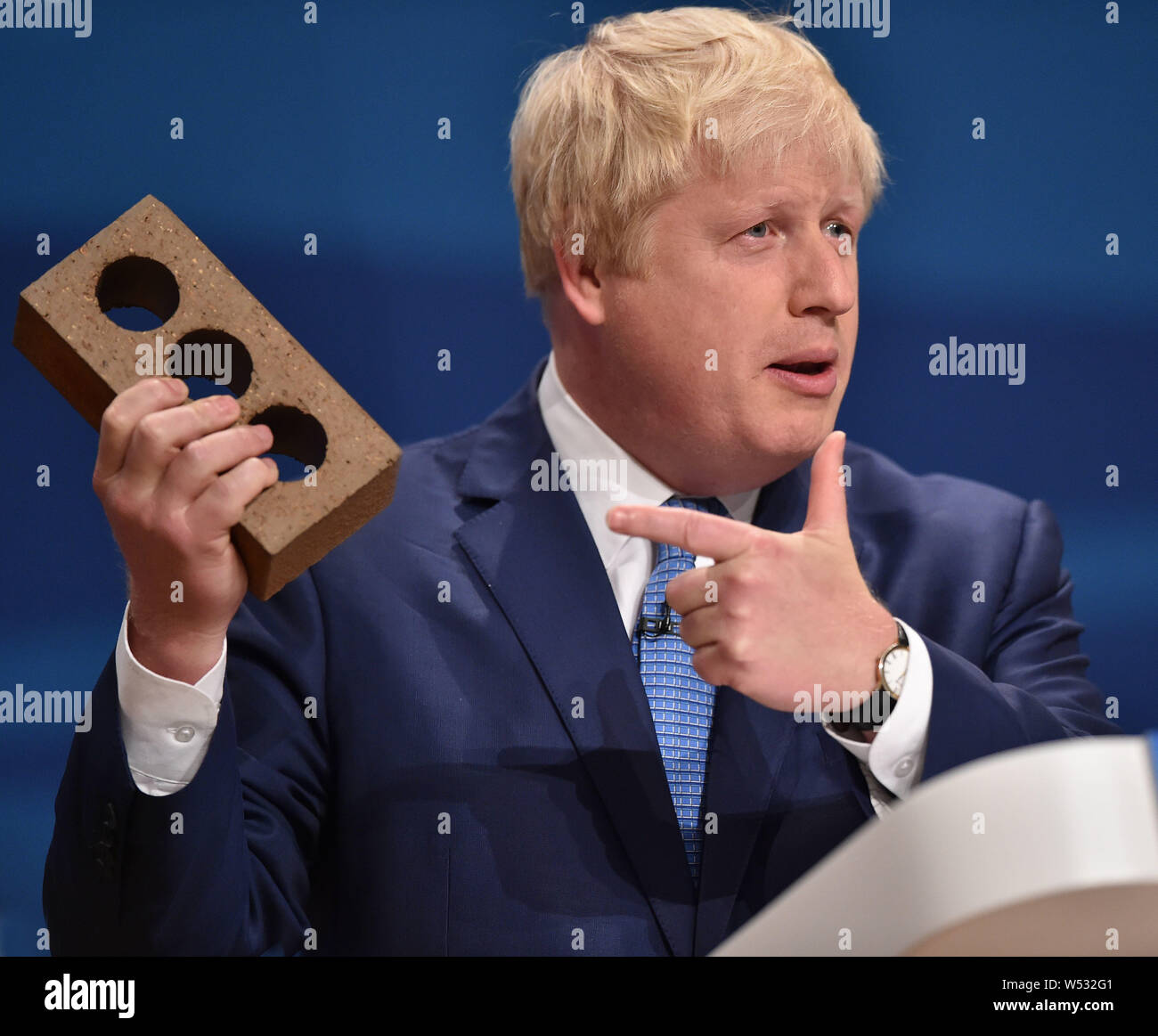 Boris Johnson speaking at the 2014 Conservative Party Conference in Birmingham, England on September 30th 2014. Stock Photo