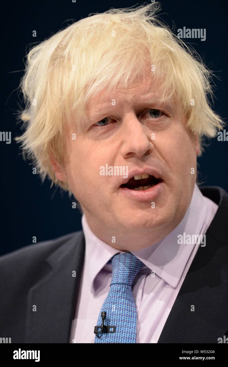 Boris Johnson, the Mayor of London, delivers his speech in the Main Hall of Manchester Central on the third day, and penultimate day, of the Conservative Party Conference on October 1, 2013 in Manchester, England. Stock Photo
