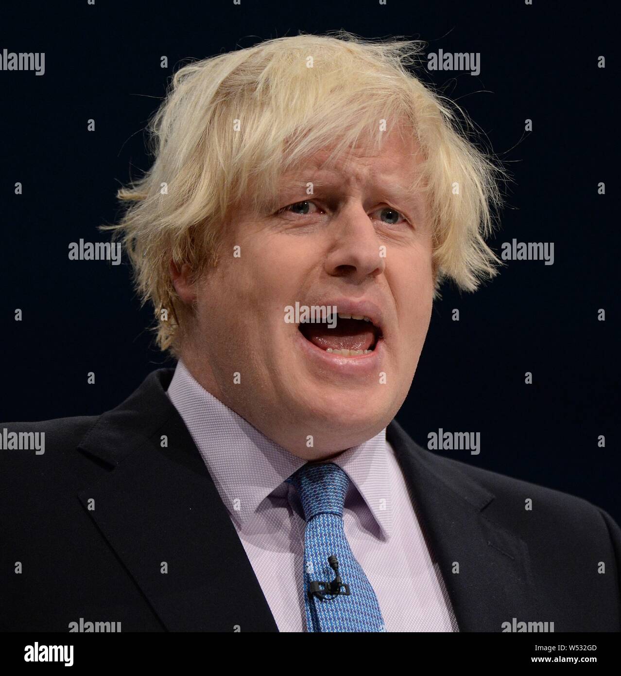 Boris Johnson, the Mayor of London, delivers his speech in the Main Hall of Manchester Central on the third day, and penultimate day, of the Conservative Party Conference on October 1, 2013 in Manchester, England. Stock Photo