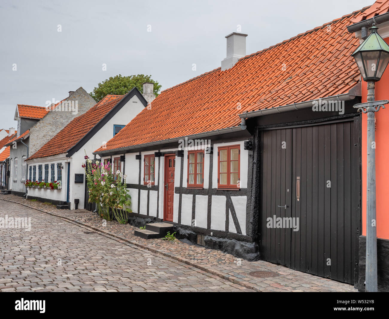Ebeltoft idyllic traditional half timbered houses, Denmark Stock Photo