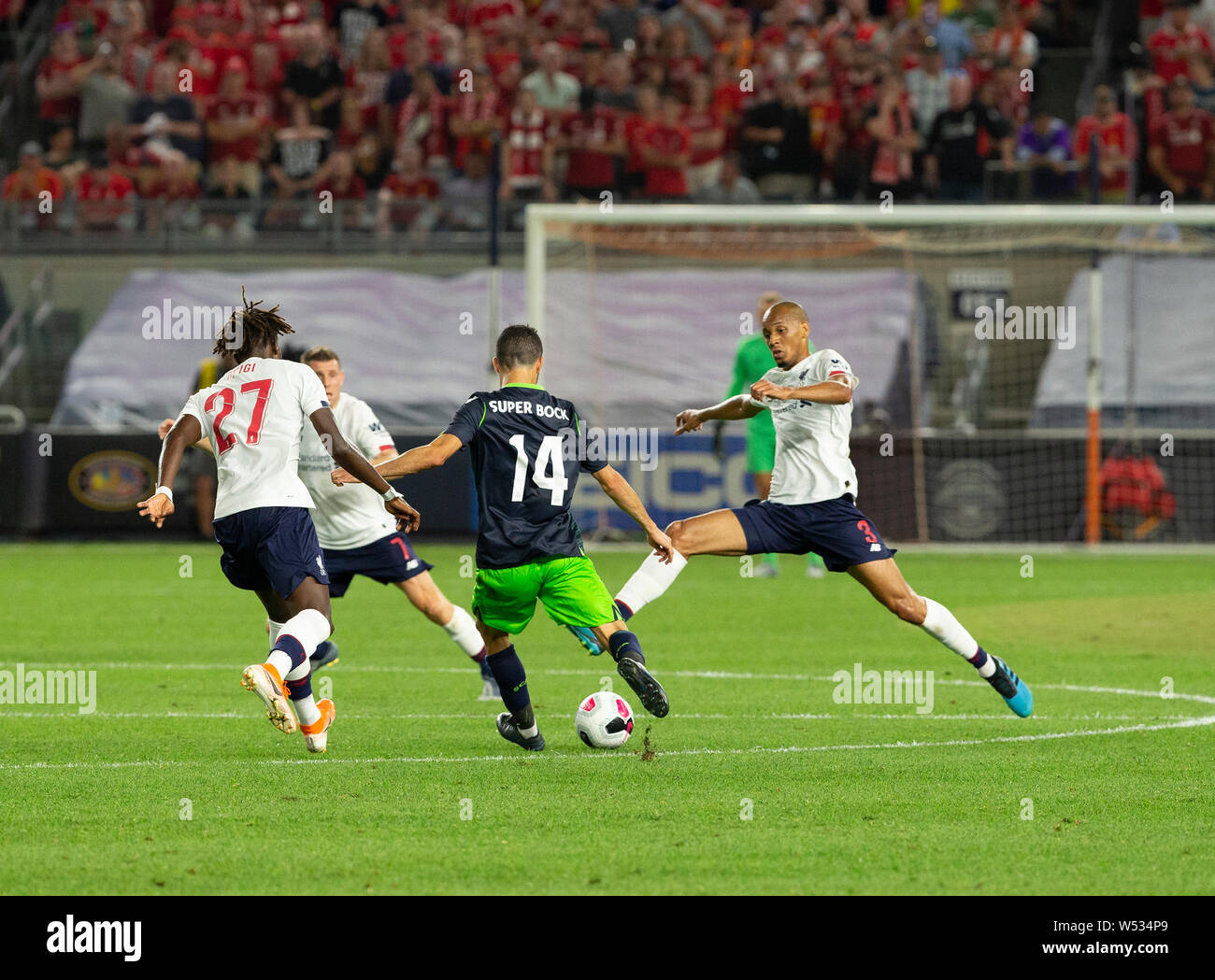 New York, United States. 24th July, 2019. Luis Neto (14) of Sporting CP controls ball during pre-season game against Liverpool FC at Yankee stadium Game ended in draw 2 - 2 Credit: Lev Radin/Pacific Press/Alamy Live News Stock Photo