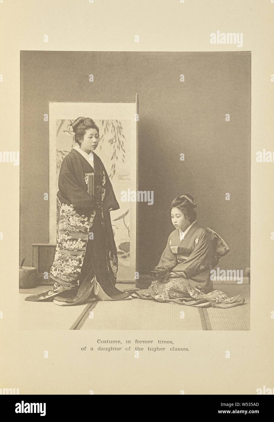 Costume, in Former Times, of a Daughter of the Higher Class, Kazumasa Ogawa (Japanese, 1860 - 1929), Tokyo, Japan, 1893–1895, Collotype, 24.3 × 20.2 cm (9 9/16 × 7 15/16 in Stock Photo