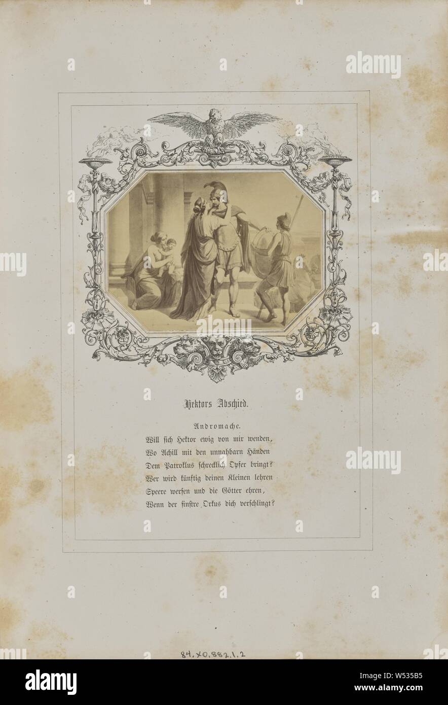 Hektors Abschied, Josef Albert (German, 1825 - 1886), Stuttgart, Germany, 1859–1862, Albumen silver print, 8 × 11 cm (3 1/8 × 4 5/16 in Stock Photo