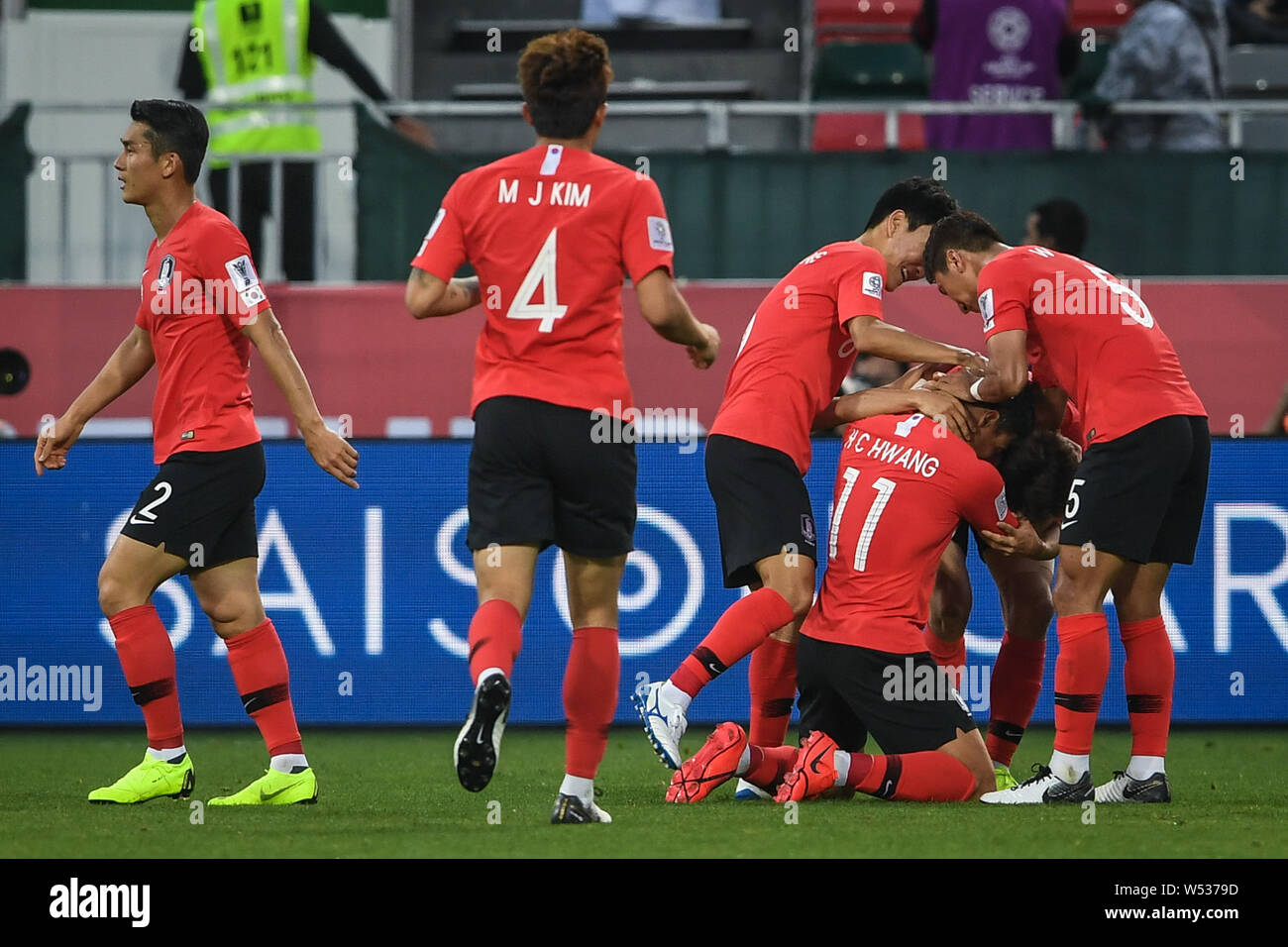 Hwang Hee Chan And Teammates Of South Korea Celebrate After Soring A Goal Against Bahrain In The Round Of 16 Match Between South Korea And Bahrain Dur Stock Photo Alamy