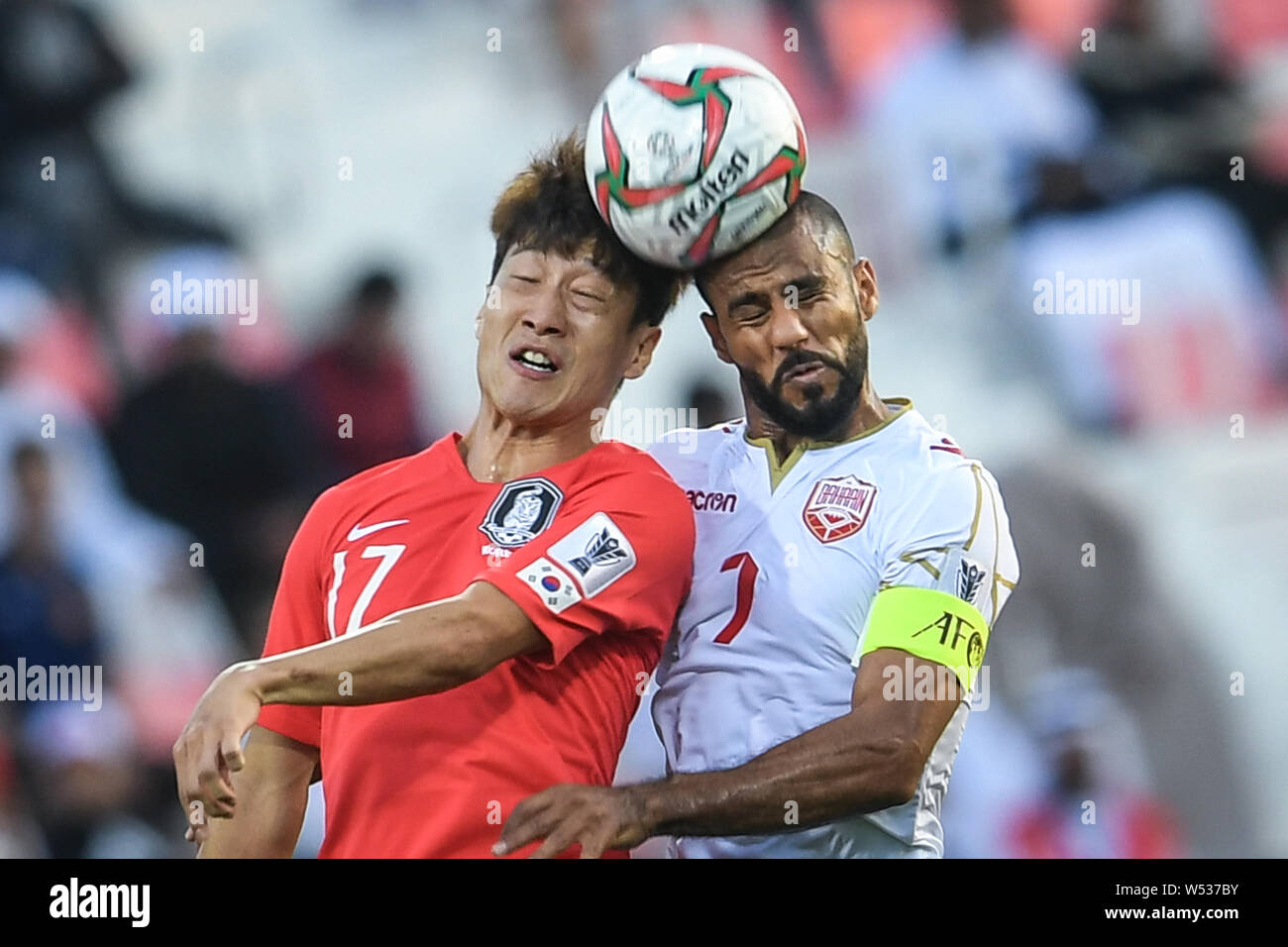 Lee Chung Yong Left Of South Korea Heads The Ball Against Abdulwahab Al Safi Of Bahrain In The Round Of 16 Match Between South Korea And Bahrain Dur Stock Photo Alamy