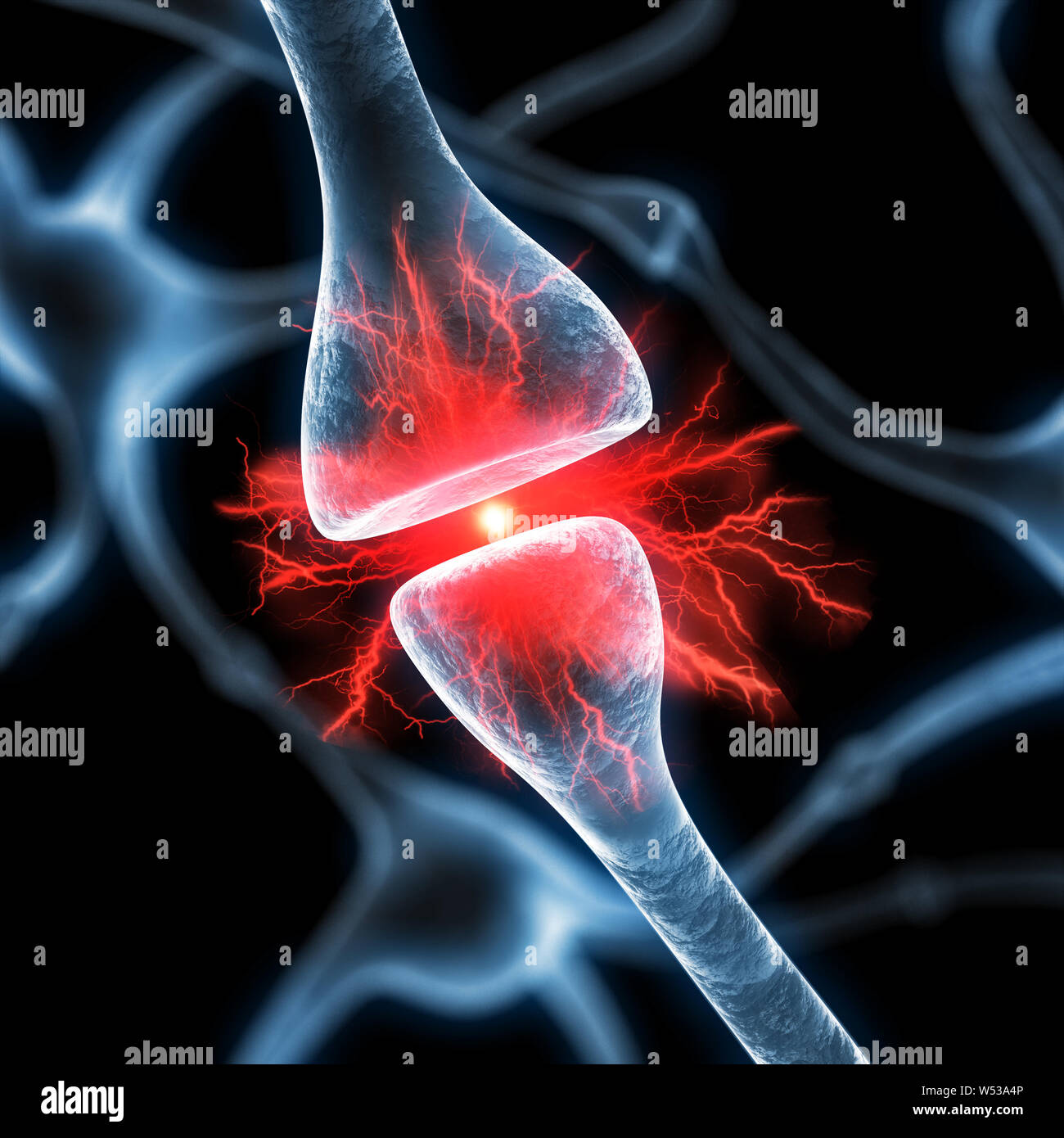 Active nerve cells synapses - 3D illustration Stock Photo