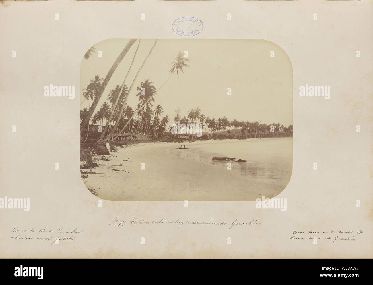 Vista na costa no lugar denominado Guaibú sic, Marc Ferrez (Brazilian, 1843 - 1923), Recife, Pernambuco, Brazil, 1875 - 1876, Albumen silver print, 19.3 × 25.2 cm (7 5/8 × 9 15/16 in Stock Photo