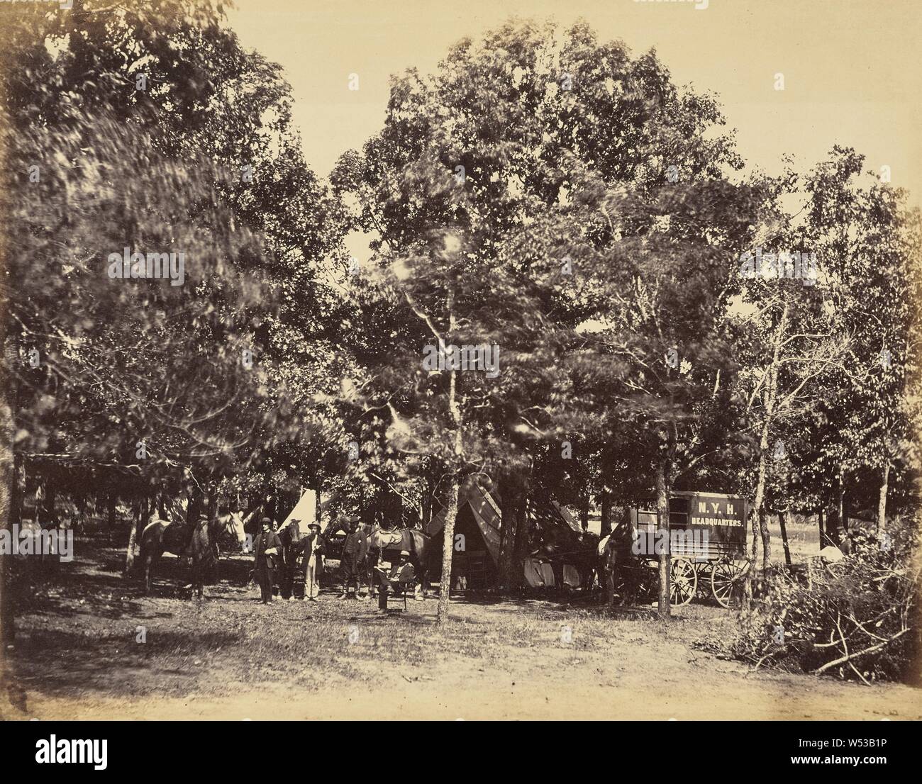 Head-Quarters New York Herald, Army of the Potomac, Bealton, Timothy H. O'Sullivan (American, about 1840 - 1882), Alexander Gardner (American, born Scotland, 1821 - 1882), Washington, District of Columbia, United States, September 1863, Albumen silver print, 17.8 × 22.9 cm (7 × 9 in Stock Photo