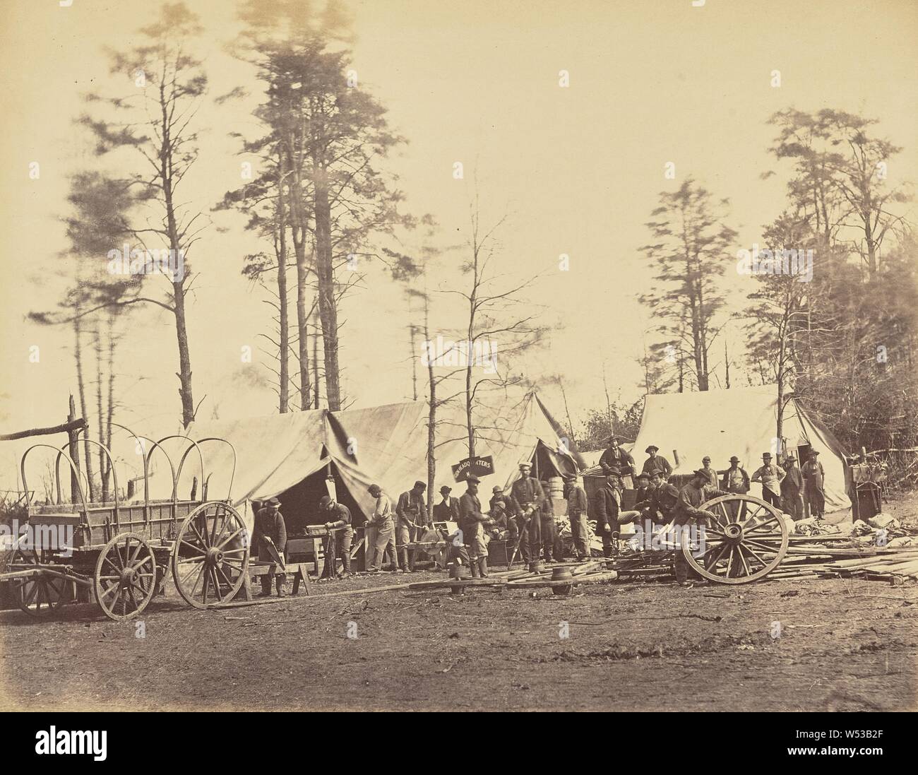 Army Repair Shop, Timothy H. O'Sullivan (American, about 1840 - 1882), Alexander Gardner (American, born Scotland, 1821 - 1882), Washington, District of Columbia, United States, February 1864, Albumen silver print, 17.2 × 22.5 cm (6 3/4 × 8 7/8 in Stock Photo