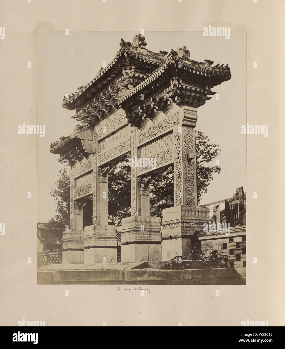 Arch in the Lama Temple near Peking, Felice Beato (English, born Italy, 1832 - 1909), China, October 1860, Albumen silver print, 29.7 × 24.6 cm (11 11/16 × 9 11/16 in Stock Photo