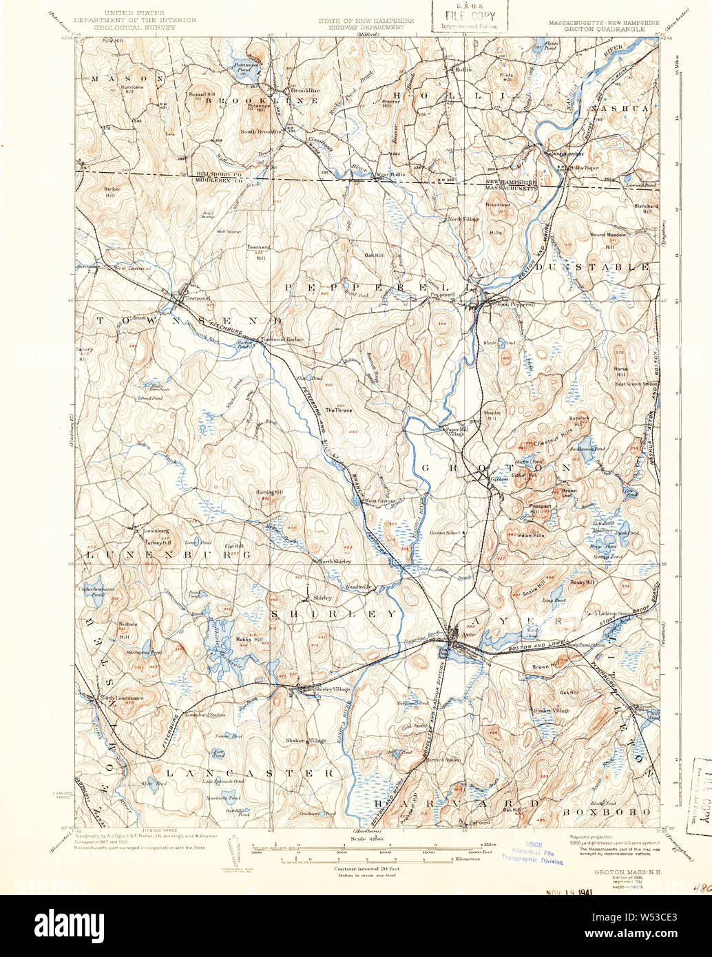 Map of groton hi res stock photography - Massachusetts Usgs Historical Topo Map Ma Groton 352765 1936 62500 Restoration W53CE3 