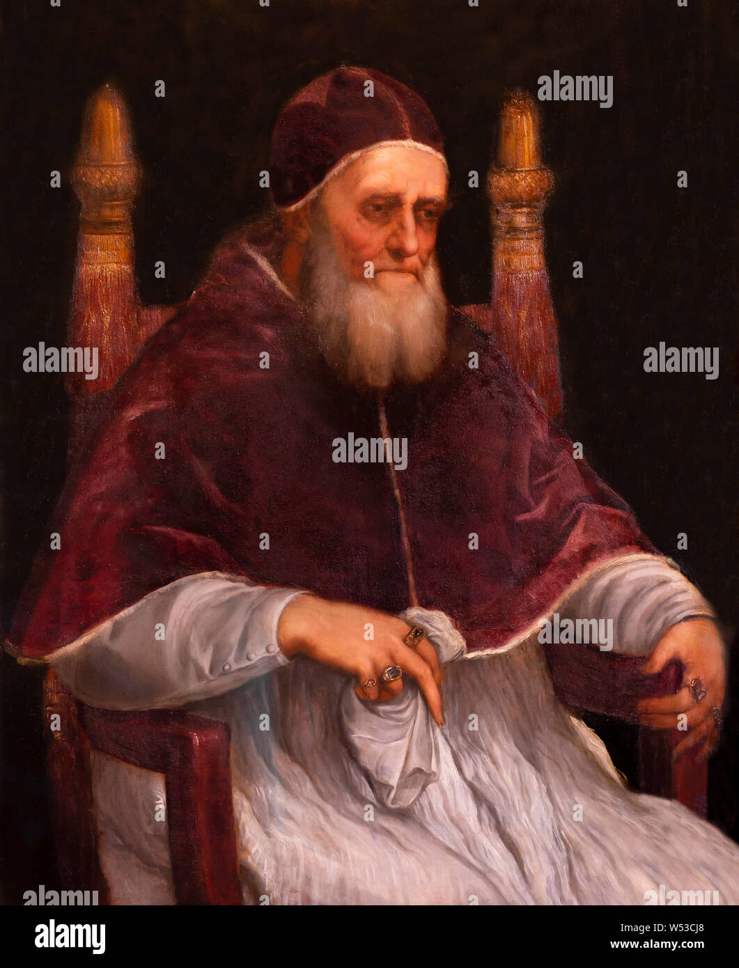 Portrait of Pope Julius II, Titian,  circa 1545, Palatine Gallery, Pitti Palace, Florence, Tuscany, Italy, Europe Stock Photo