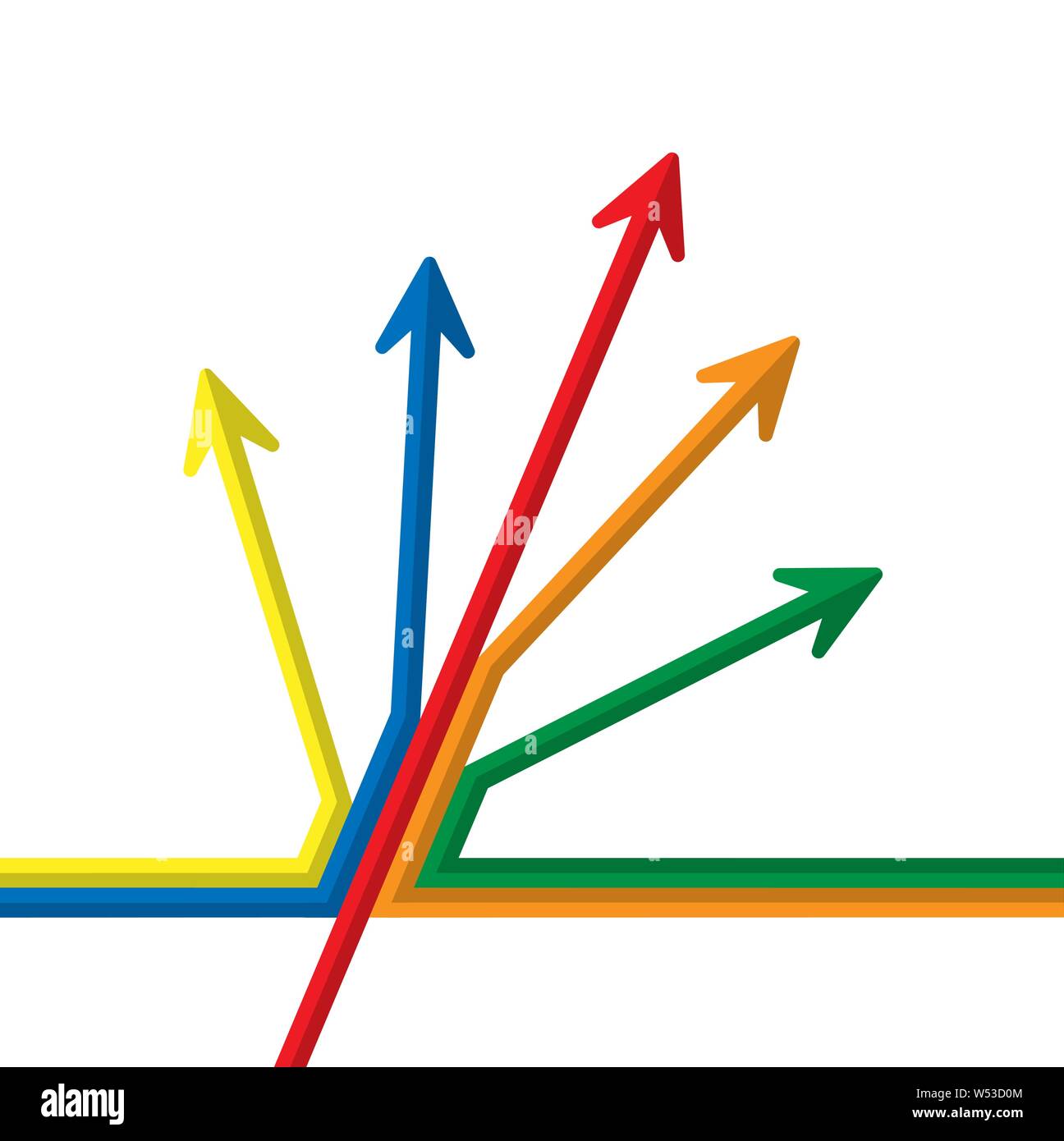 Colored arrows of different length with changing direction, simple flat