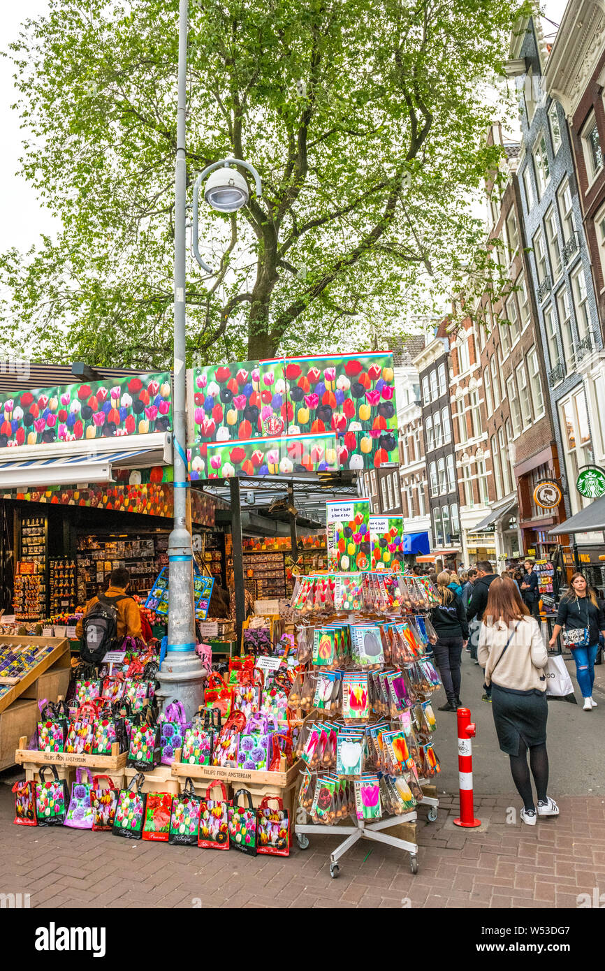 Customers at the floating flower market in Amsterdam, Holland Stock