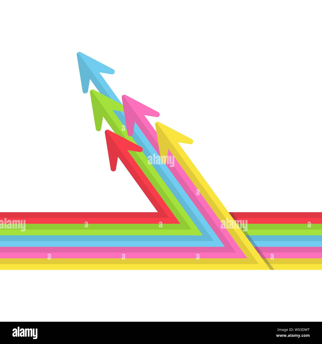 Colored arrows of different length with changing direction, simple flat