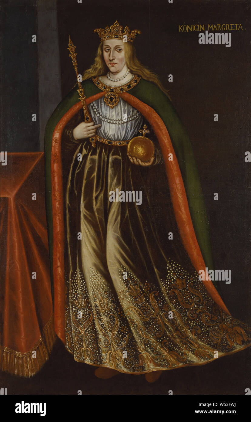 Queen Margareta, Margaret, 1353-1412, Queen of Denmark Norway and Sweden, painting, oil on canvas, Height, 206 cm (81.1 inches), Width, 136 cm (53.5 inches) Stock Photo