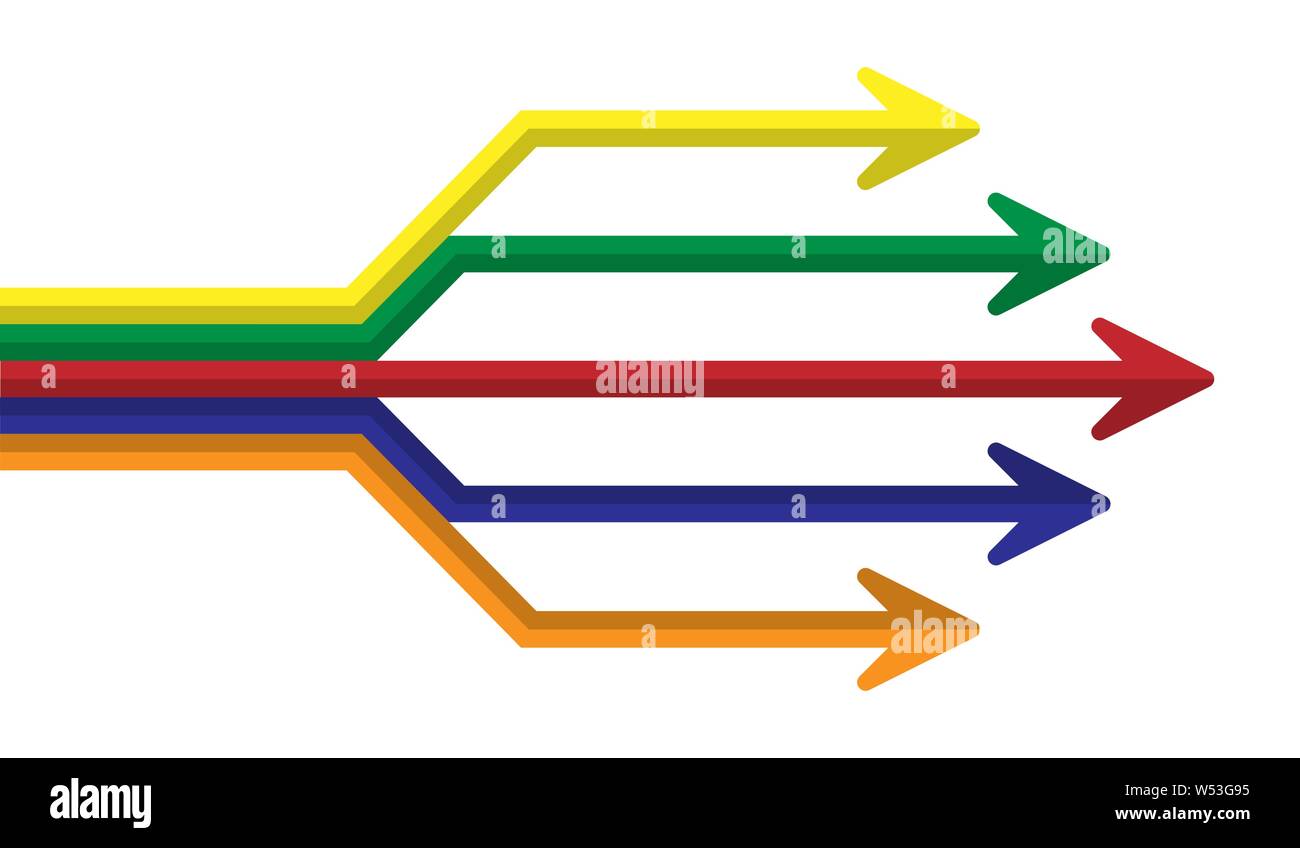 Colored arrows of different length with changing direction, simple flat